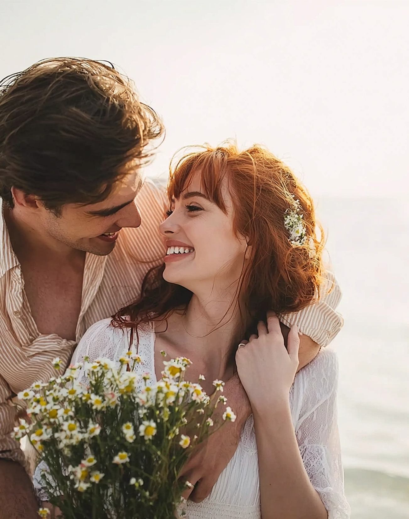Happy couple with flowers
